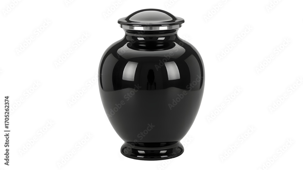 Fototapeta premium Elegant black funeral cremation urn for ashes as a memorial to remember a loved one