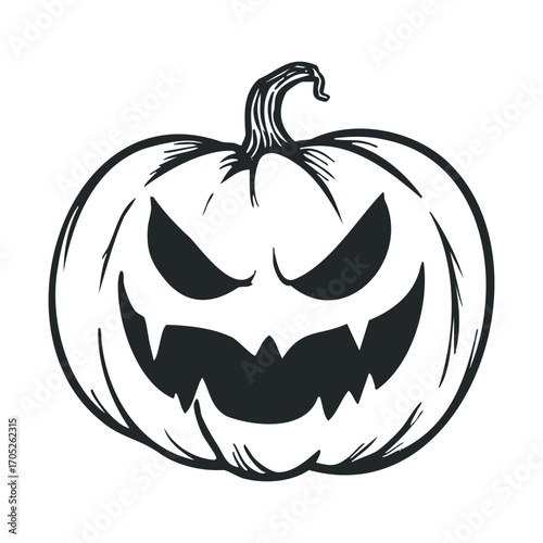 A spooky pumpkin with sharp fangs and carved eyes.