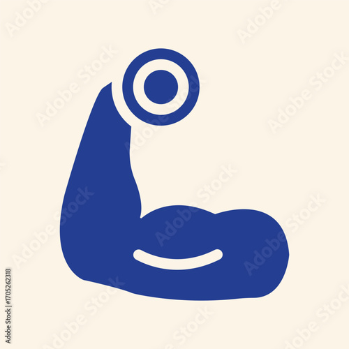 Strong muscular arm flexing with dumbbell, symbolizing strength, fitness, and healthy lifestyle achievement.