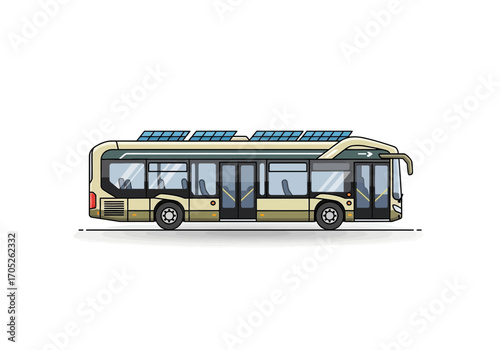 Modern solar-powered bus offering sustainable urban transport and eco-friendly travel solutions.