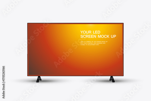 A Wide LED-LCD Screen mockup with Modern displayed vibrant gradient background in blending orange, red, and yellow used in Display Data and Informatio Vector