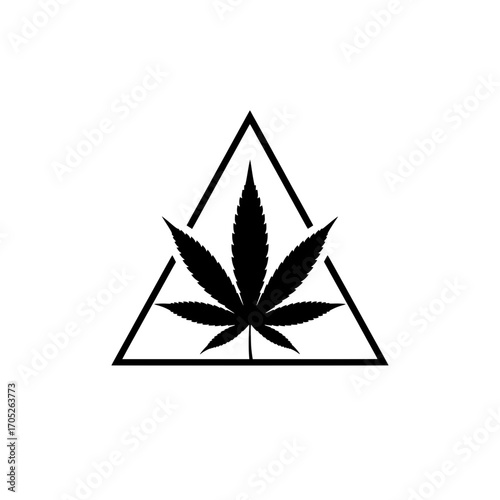 A simple vector illustration featuring a cannabis leaf inside a triangle frame.