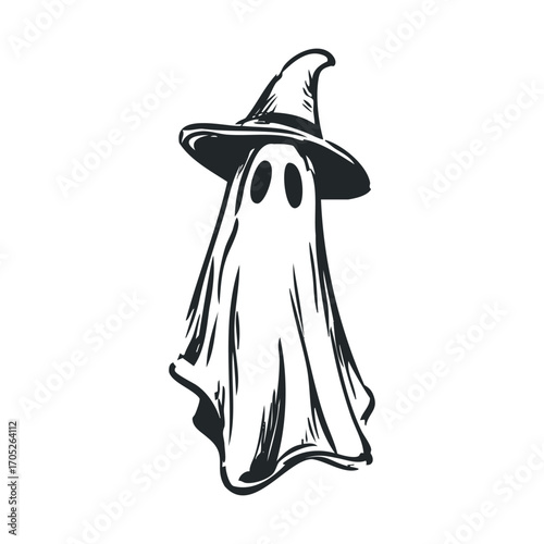 A simple doodle of a ghost wearing a pointy hat.