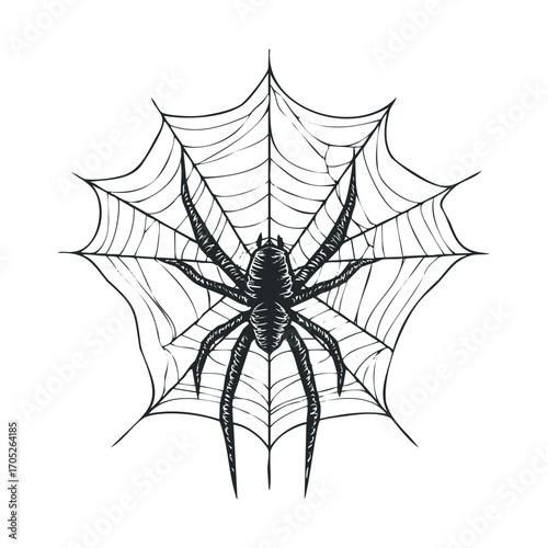 A hand-drawn sketch of a spider in a web.