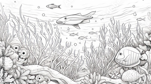 Ocean coloring page underwater scene
