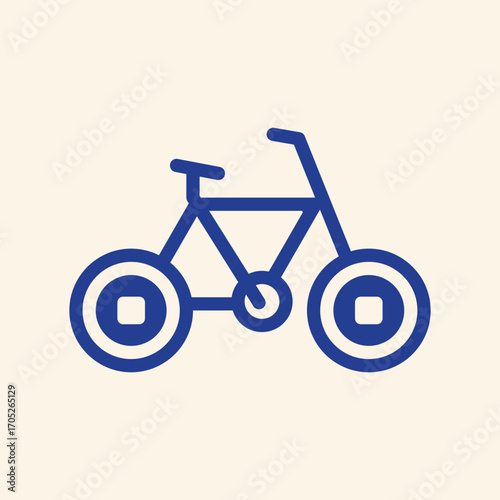 Modern blue bicycle icon on cream background for eco-friendly transport and active lifestyle concepts