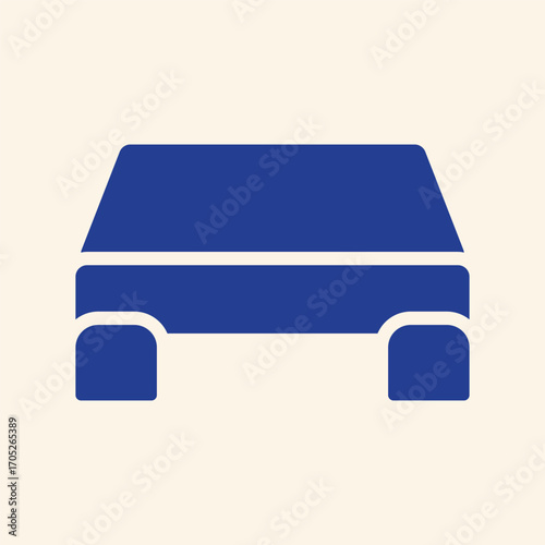 Bold blue car icon symbolizing modern transport and automotive industry on cream background