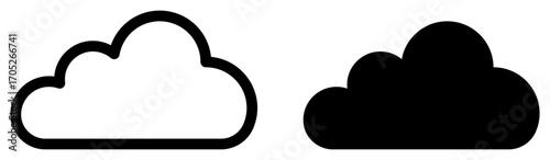 Cloud drive storage or cumulus cloud line and fill icon set vector on white background. Two cloud icon set for apps. cloud, drive, cloudy, storage, backup, software, computer, store, database, upload