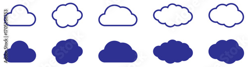 Cloud icon black line and fill style. Weather climate symbol, computing storage icons set isolated on white background. loud, weather, computing, storage, server, vector