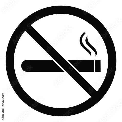 Black no smoking icon with a cigarette and smoke on a white background smoking prohibition forbidden