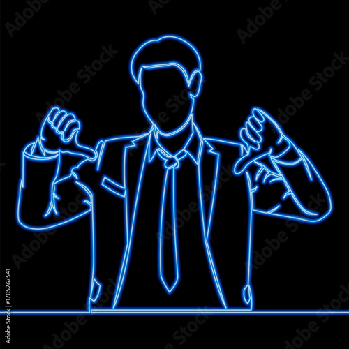 Confident businessman in suit pointing at himself with both thumbs icon neon glow vector illustration concept