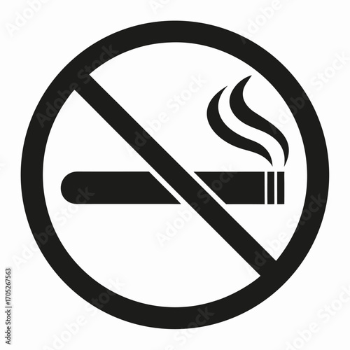 Black No Smoking Sign with Cigarette and Smoke Icon on White Background smoking ban prohibition