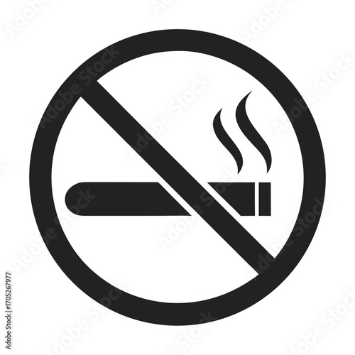 Black No Smoking Symbol With Cigarette And Smoke In A Circle With A Diagonal Line forbidden