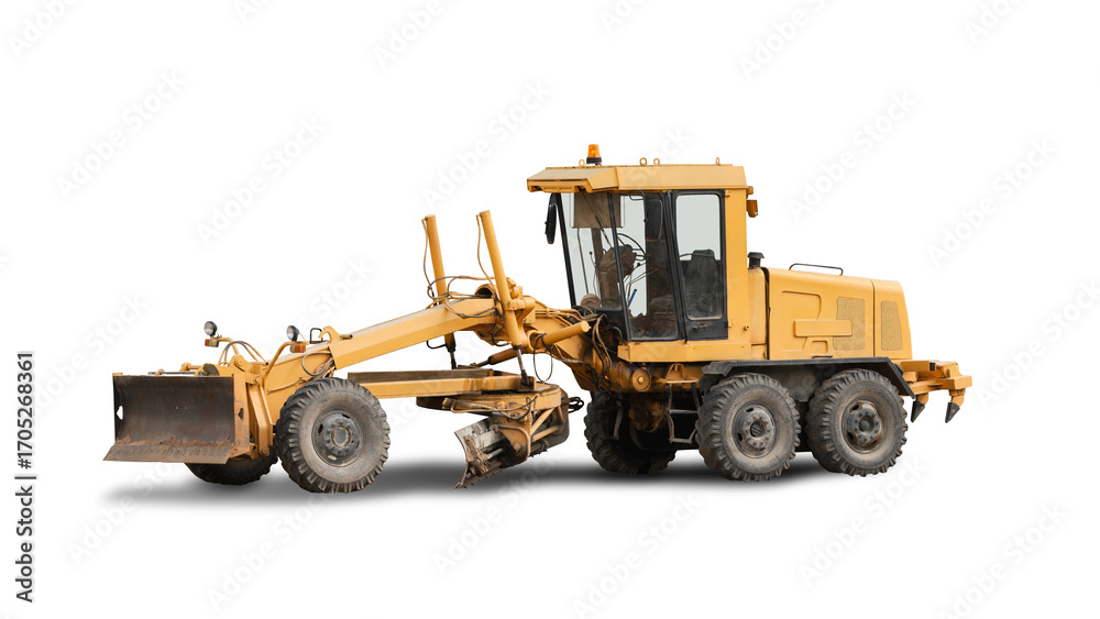 Fototapeta premium Road grader. Heavy construction equipment for rent, ideal for road construction and other infrastructure tasks.