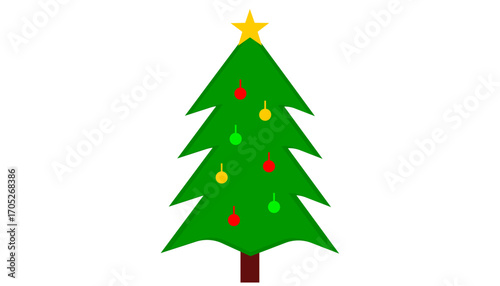 Decorated Christmas Tree with Star and Ornaments – Festive Holiday Vector Illustration