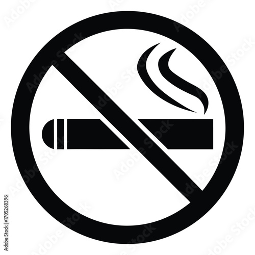 Black No Smoking Symbol with Cigarette and Smoke on White Background smoking ban prohibition