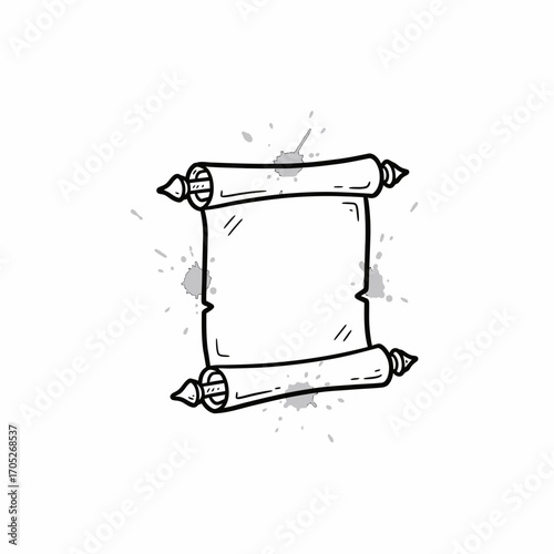 Hand-drawn illustration of an unfurled ancient scroll, blank parchment ready for text or design.