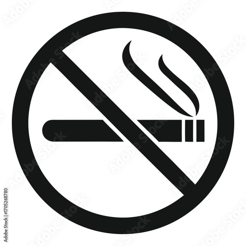 Black No Smoking Symbol with Smoke on White Background Keywords: no smoking, cigarette, prohibition, forbidden, ban, sign, symbol, icon, health, unhealthy, danger, warning, alert, stop, cancel