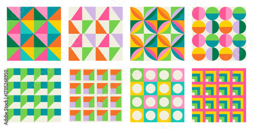 Set of Essential geometric printable seamless pattern with abstract Minimal elegant line form stroke shapes in vibrant colors. Modern simple background in minimalist mid century style vector wall art