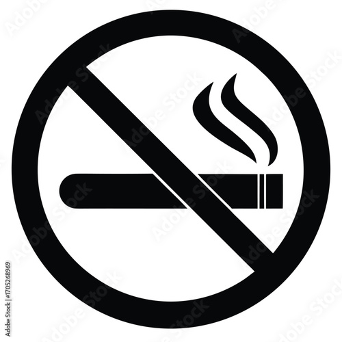 Black prohibition symbol for no smoking with a lit cigarette and smoke on a white background vector