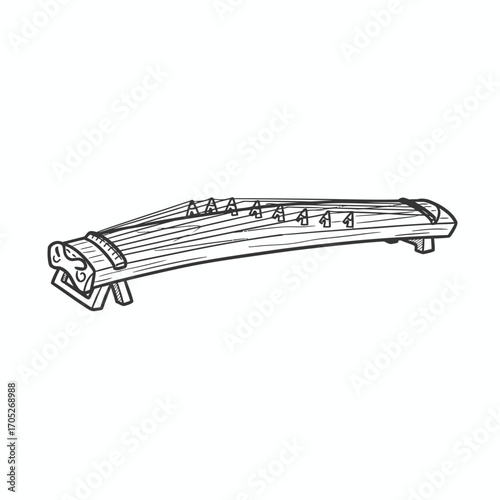 Simple line drawing of a traditional Japanese koto string instrument.