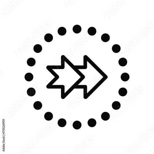 Forward arrow icon with dotted circle outline