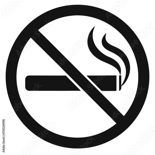 No Smoking Icon in Black with Cigarette and Smoke Against White Background smoking prohibition