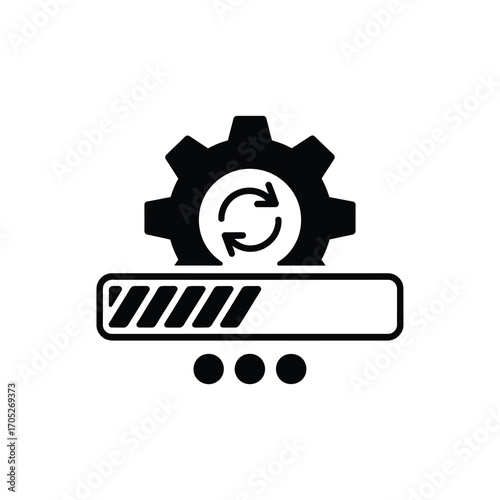 Gear with refresh arrows and loading bar icon