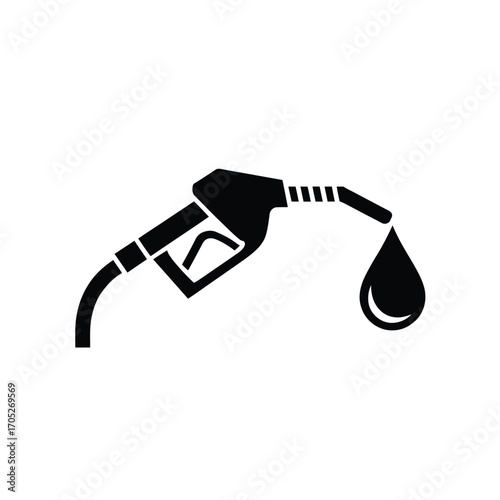 Black silhouette of a gas pump nozzle with a dripping fuel drop