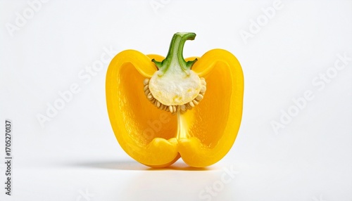 Sliced yellow bell pepper on white — vibrant anatomy, culinary clarity, natural simplicity.
