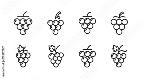 Collection of simple line art grape clusters silhouette