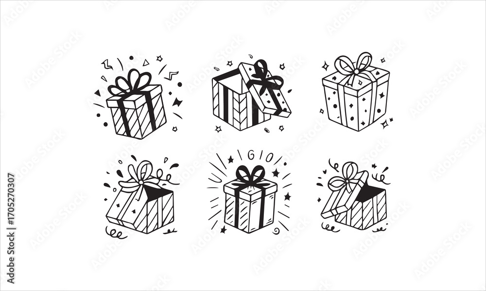 Fototapeta premium Gift Box Sketch Silhouette