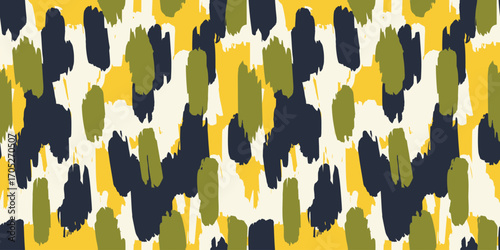 Hand Drawn animal skin and fur print seamless pattern with nature whimsical shapes, spots, dots and lines with textures. Vibrant jungle boho print. Modern exotic collage geometric vector illustration
