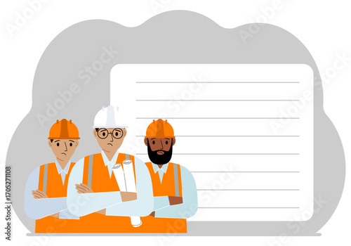 Engineer near the construction crane. Builder holding blueprints near construction machinery.