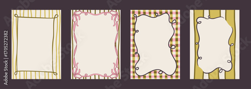 Elegant hand drawn frame set with vintage swirls, ribbons, and bows. Whimsical doodle borders for wedding invitations, greeting cards, or romantic minimalist designs