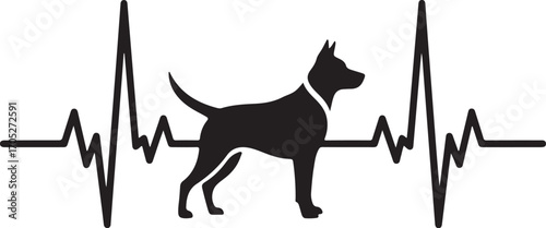 Dog Silhouette with Heartbeat Pulse Line Graphic