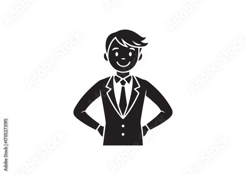 Confident Young Businessman, Black and White Icon, Positive Attitude, Professional Portrait.