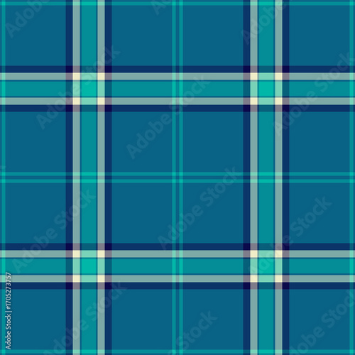 Multicolored plaid seamless background, patterned fabric check pattern. Blue vector texture textile tartan in cyan and pastel colors.