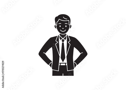 Confident Young Businessman, Black and White Icon, Positive Attitude, Professional Portrait.