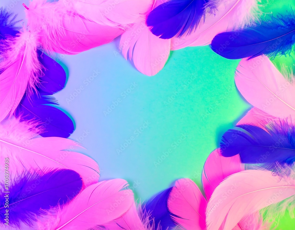 Obraz premium Vibrant feathers frame a pastel background