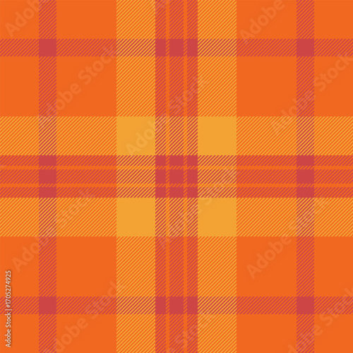 Japanese check tartan vector, hispanic fabric background seamless. Diamond textile texture pattern plaid in orange and red colors.