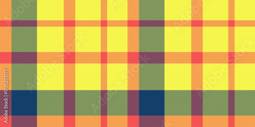 Guy seamless texture background, bold textile fabric tartan. Room check pattern vector plaid in yellow and red colors.