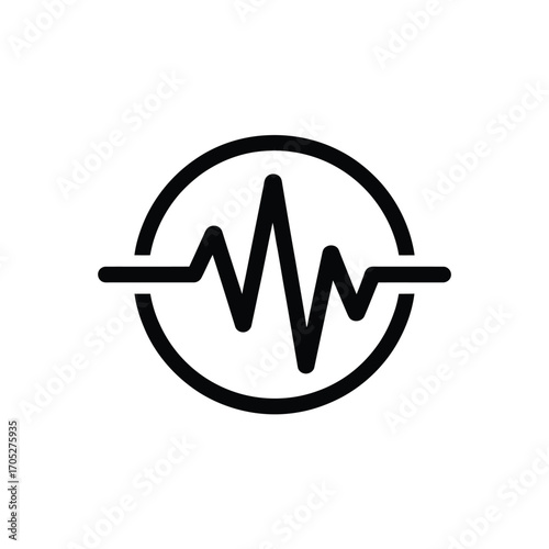 Simple black and white icon of a heartbeat or sound wave