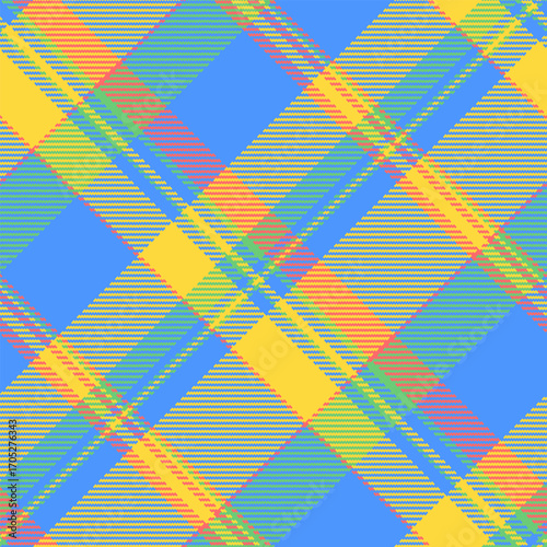 Messy vector seamless plaid, unique background texture textile. Crossed tartan fabric check pattern in blue and yellow colors.