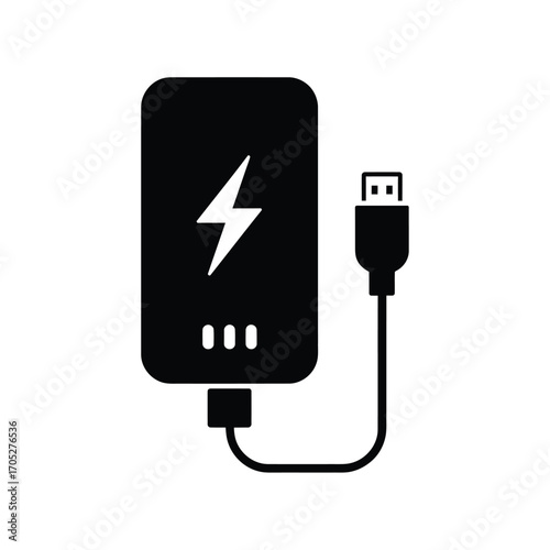 Black silhouette icon of a power bank charging a device