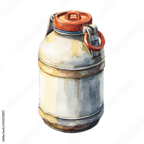 Milk Can, watercolor vector, isolated on a white background.