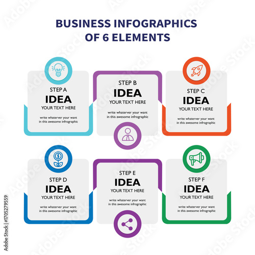 A vibrant and futuristic infographic with a central, glowing ring and six interconnected nodes, each with a unique icon, representing a high-tech network or system.