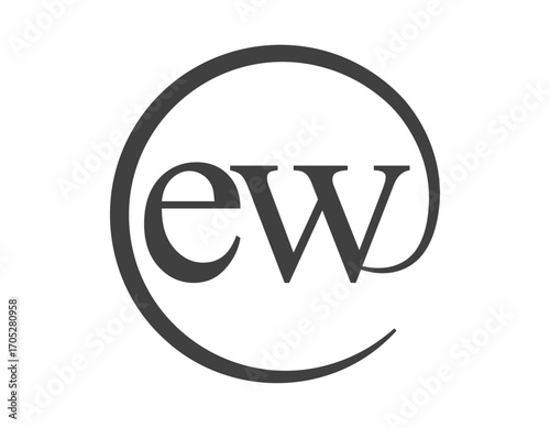EW logo from two letter with circle shape email sign style. E and W round logotype of business company
