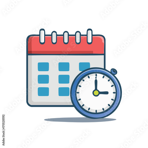 Stylized calendar and clock icons representing scheduling and time management concepts