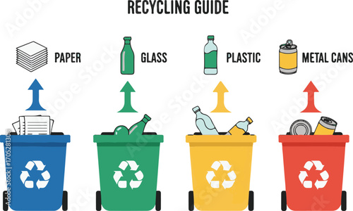 Recycling Guide with Labeled Bins for Waste Sorting